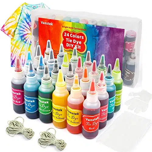 Vanstek Tie Dye Kit, Colors Tie Dye Shirt DIY Fabric Dye for Women, Kids, Men, with Rubber Bands, Gloves, Plastic Film and Table Covers for Family Friends Group Party Supplies