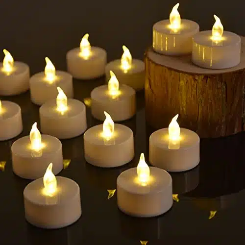 Vickiss Tea Lights Battery Operated Candles,Set of LED Tea Lights Flameless Candles + Hours Flickering Fake Tealights for Sweetest Day Wedding Home Decorations Party (Pack Warm Yellow)