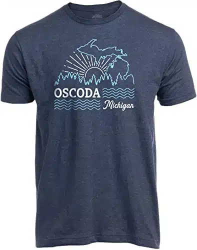 Oscoda, MI  Michigan Great Lakes State Midwest Mitten Pride T Shirt for Men Women   (Adult,L) Vintage Navy