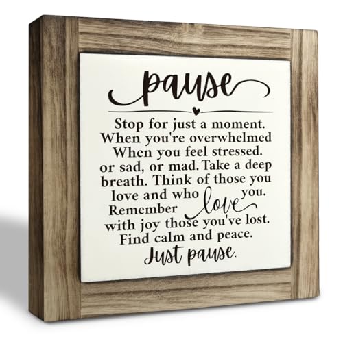 Positive Decor Sign, Box Wood Plaques Desk DÃ©cor, Gift for Family or Friends, Comfort Gift, Encouragement, Protection, Strength, Grief Gift, Mindfulness Sign for Home Decor, Find Calm and Peace