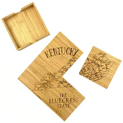 Totally Bamboo Kentucky State Puzzle Piece Bamboo Coaster Set with Case