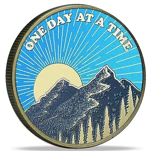 Sunrise Serenity Lucky Coin One Day at A Time Pocket Token Gift for Men or Women Addiction Recovery AA Sobriety Medallion